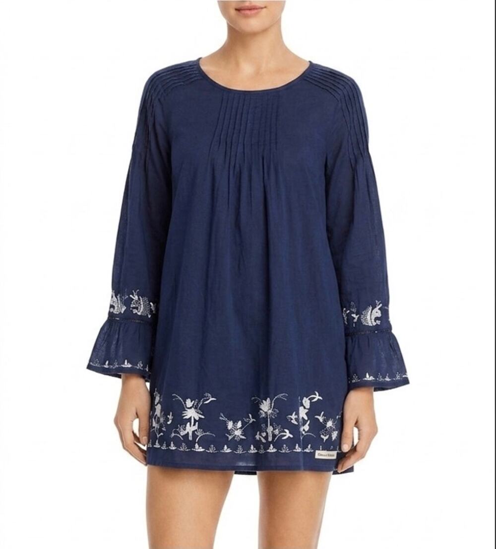 Roller Rabbit Mini Dress Size XS Navy Blue Embroidered Smocked Tassel Tunic